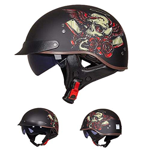 ABDOMINAL WHEEL Casque de Moto, Retro Casques Moto Jet pour Hommes Et Femmes avec Visière UV Été Casque De Scooter,pour Cruiser Chopper Biker Cover