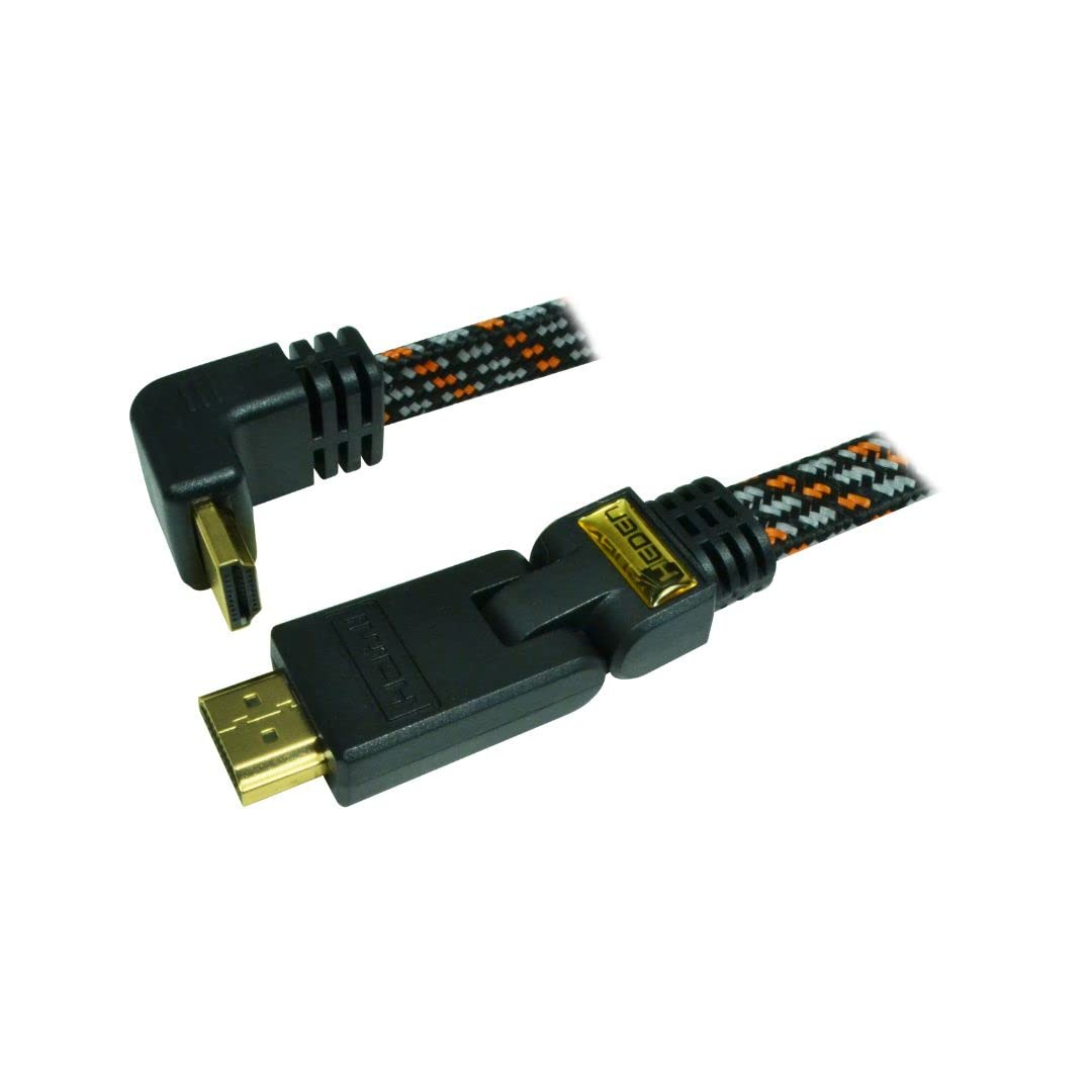 Cavo HDMI 1.4 M/M, spina Oro 2 metri, Nylon intrecciato, Ehternet 1 lato 90° fissi, 1 lato inclinabile Venduto in Cavalier