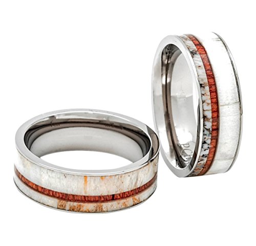Titanium Deer Antler Ring Hawaiian Koa Wood 8mm Wedding Band or Gift4