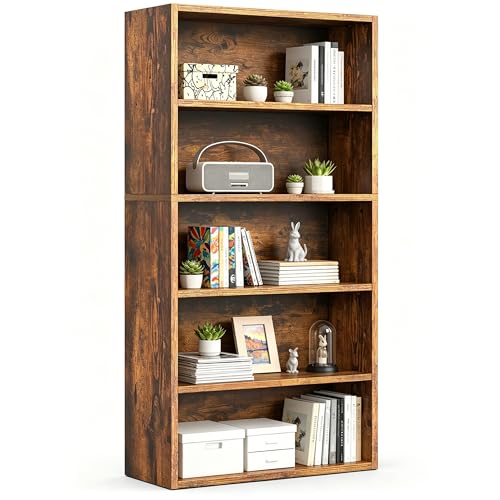 Image of HealSmart 5 Tier Bookcase, Industrial 5 Book Shelf, 9.2 inch D x 23.8 inch W x 53 inch H Tall Open Cube Storage Organizer for Home Office, Living Room, Bedroom and Dinning Room, Brown
