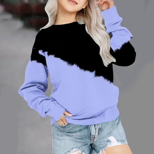 Girls Oversized Crewneck Sweatshirts Fashion 2024 Color Block Long Sleeve Pullovers Teens Graphic Sweaters 1-12 Years2