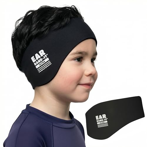 Earvolution Ear Band-It Ultra Swimming Headband, American Brand, Doctor-Invented - Sensory-Friendly- Anti-Slip Grip &Thick Neoprene for Max Protection/Comfort, Holds Earplugs in, (Black, Medium)