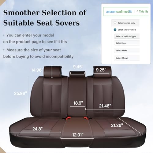 Image of Coverado Back Seat Cover for Kids, Rear Seat Covers for Cars, Brown Back Seat Protector, Waterproof Car Seat Cushion Nappa Leather, 3-Pieces Dog Seat Cover for Back Seat Universal Fit for Most Cars