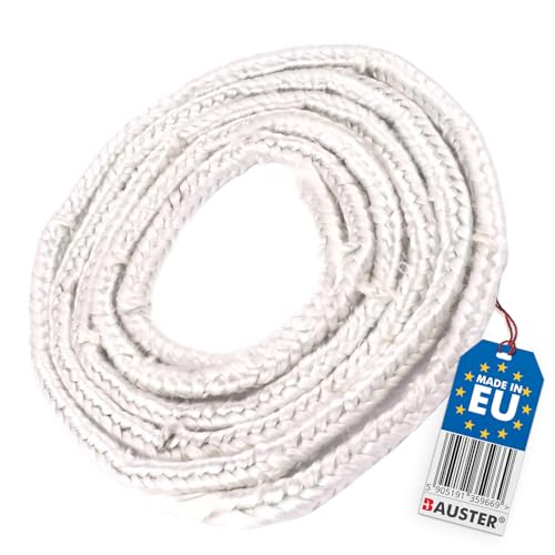 BAUSTER® Sznurek uszczelniający do pieca, Ø 6-30 mm, uszczelka kominkowa z odpornego na wysokie temperatury, tkanina szklana, 2 m, ognioodporny sznur uszczelniający do pieca, z włókna szklanego, uszczelka do pieca, prace naprawcze (∅20 mm –