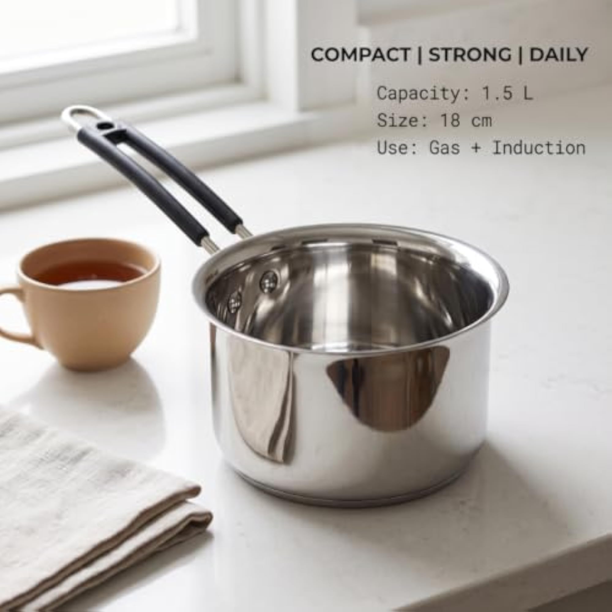 Stainless Steel Heavy Bottom Milk Pan 1.5 Litre