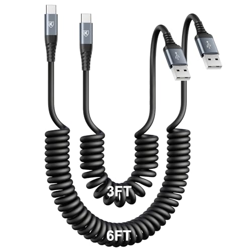 Image of USB Type C Charger Cable Fast Charging 3FT+6FT 2Pack Coiled USB A to USB C