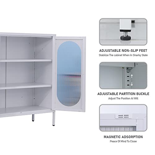 Lingzoe Metal Locker Cabinet With 2 Glass Door,Buffet Sideboard Cabinet With Storage,White Accent Cabinet For For Kitchen, Living Room, Entryway #TOP3
