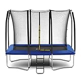 Exacme 7X10 8X12 9X14 Foot Rectangle Trampoline for Kids, Double Enclosure Openings, Small Outdoor Rectangular Trampoline with Enclosure Net, 4 Wind Stakes, Storage Bag(Blue, 7×10 Feet)