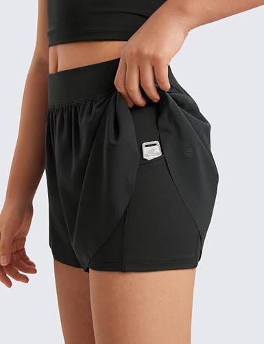 CRZ YOGA Girls 2 in 1 Dolphin Athletic Running Shorts with Pockets High Waist Teen Kid Workout Casual Tennis Soccer Split4