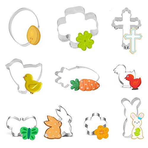 Manyee Cookie Cutters 10 Pcs Easter Cookie Cutter Set Easter Egg Bunny Carrot Flower Chick Butterfly Sheep Cross Stainless Steel Biscuit Cutter For Holiday Party Supplies Decor Easter Biscuits Gift #TOP8