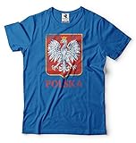 Polska Poland Tee Shirt Polish Eagle Mens Unisex Shirt Large Blue