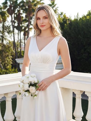 Image of Ever-Pretty Women's Summer Satin V Neck Formal Wedding Guest Dress Floor Length Empire Waist Bridesmaid Dresses with Pockets