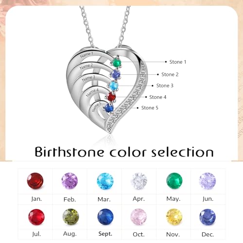 925 Sterling Silver Personalized Mother Necklace with 2-6 Birthstone Necklaces for Women Mothers Day Gifts for Mom Grandma Wife, Engraved Names Heart Charm Pendant for Birthday Anniversary (A_Five Name) - Thumbnail 5