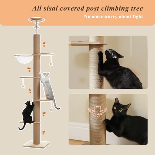 Árbol para gatos ajustable de madera sólida, 79-103 in alto miniatura 3