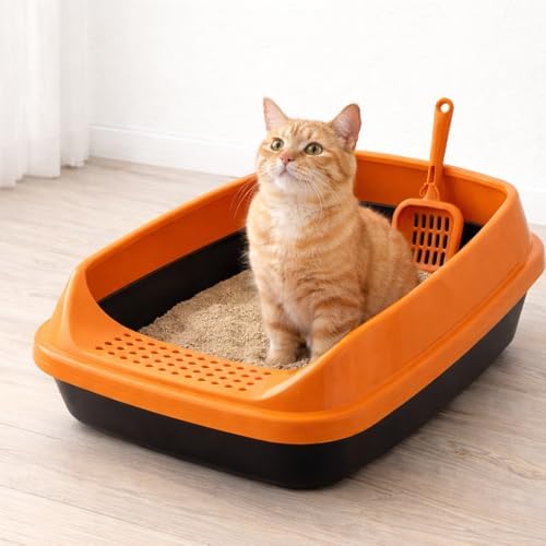 Kürekli Izgaralı Açık Kedi Tuvalet Kabı – Sıçrama Önleyici, Yüksek Kenarlı, Kolay Temizlenebilir Plastik Kedi Kumu Kabı (METALİK GRİ) - Görsel 10