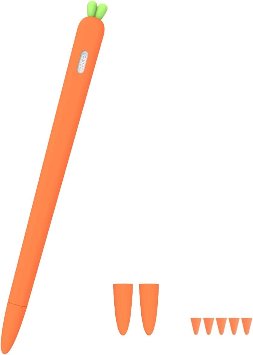 LOVE MEI for Apple Pencil Silicone Holder Sleeve for 2nd Generation Protective Skin Cover Magnetic case and Nib Cover Non-Slip Smooth Grip Cute Carrot Accessories for iPad Pro