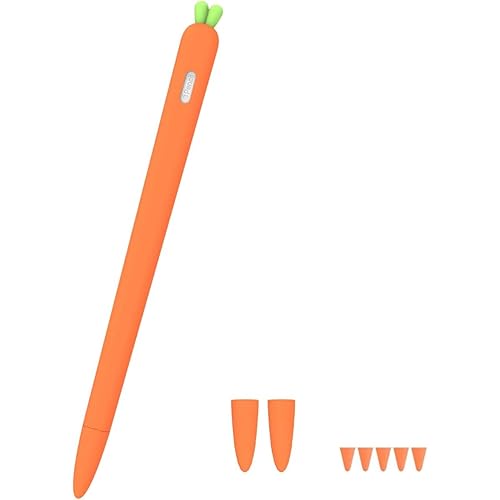 LOVE MEI for Apple Pencil Silicone Holder Sleeve for 2nd Generation Protective Skin Cover Magnetic case and Nib Cover Non-Slip Smooth Grip Cute Carrot Accessories for iPad Pro