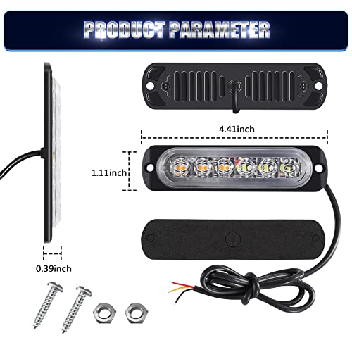 Mualik 6Pcs Ultra Slim 6-Led Flashing Strobe Lights For Truck Car Vehicle,Sync Feature,White Amber Led Strobe Light #TOP6