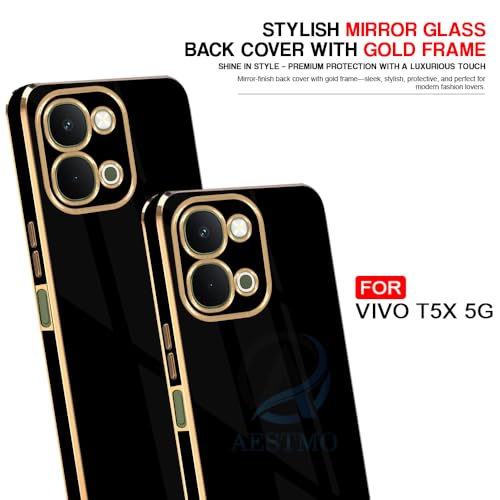 Image of AELVOUX Back Case Cover for Vivo T5X / Y51 Pro / iQOO Z11X 5G | Gold Electroplating Chrome | Raised Edges | Super Soft-Touch | Bumper Back Cover for Vivo T5X / Y51 Pro / iQOO Z11X 5G (Gold & Black)