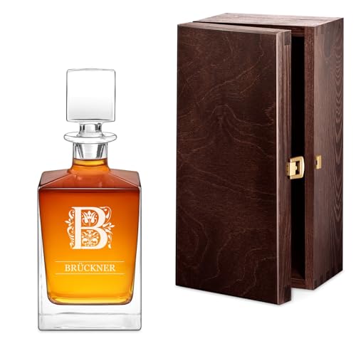 Maverton Whiskykaraffe mit Gravur 810 ml - graviertes Whiskey Dekanter mit Namensgravur für Männer - Glaskaraffe für Whiskey - Whiskyflasche für Whiskyliebhaber - Buchstabe