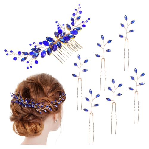 NIYANGLE Horquillas Para El Cabello Con Diamantes De Imitación Juego De 7 Piezas Peinetas Decorativas Clips En Forma De Hoja Y U Accesorios De Peinado Para Bodas Novias Y Damas De Honor