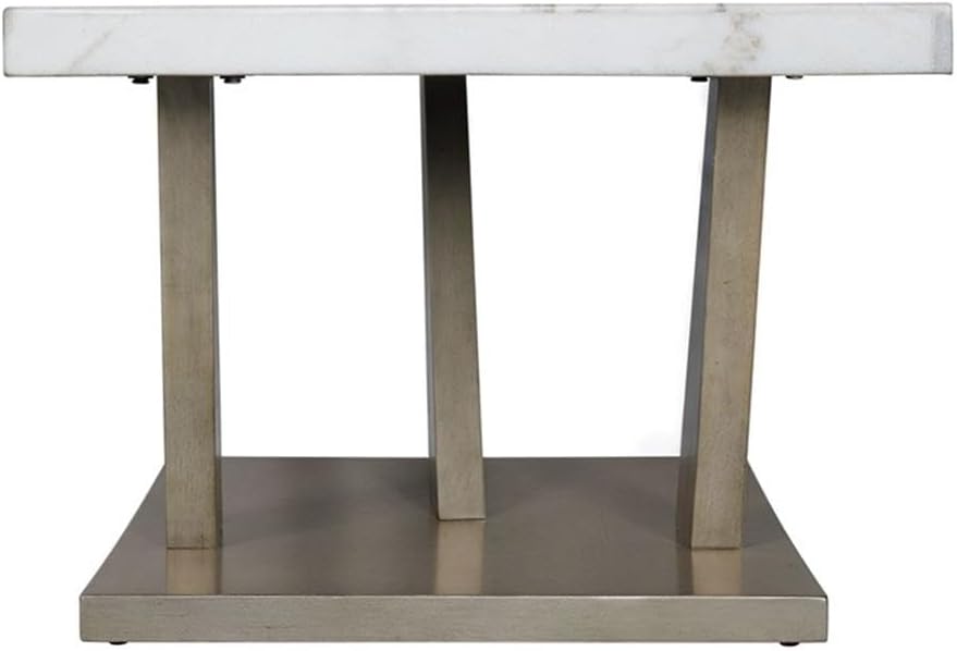 Pemberly Row Contemporary Rectangular Coffee Table, 48"x26"x19", White Marble Top, Dark Gray Wood Base, Smokey Walnut Finish, Transitional Style, Modern Living Room Table