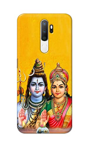 Image of PRINTFIDAA Lord Shiva Parvati Yellow Background Printed Designer Hard Back Case Cover for Oppo A5 (2020) / Oppo A9 (2020), Oppo A11x -(SF) MVN1008