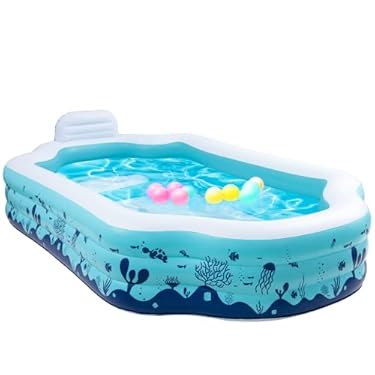AMAZON - Inflatable Swimming Pool, Valwix 122″ X 71″ X 20″ Full-Sized Family Blow Up Pools for Adults, Children, Above Ground Outdoor Garden Backyard Pool with Seat and Backrest, Summer Water Party for All
