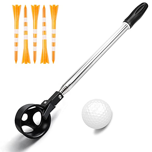 Golf Ball Retriever, Golf Balls Retrievers Telescopic for Water with Automatic Locking Scoop, Balls Retriever Tool Golf with Grabber Tool, Golfs Accessories Golf Gifts for Men (Black and Orange, 15ft)