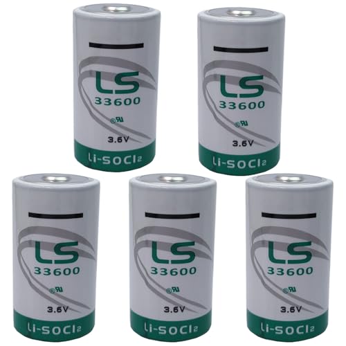 Giobbiy (5-Pcs LS33600 D Size 17000mAh 3.6V Lithium Battery for LS33600 Lithium Thionyl Chloride Battery (3.6 Volt, 17 Ah, Non-Rechargeable)