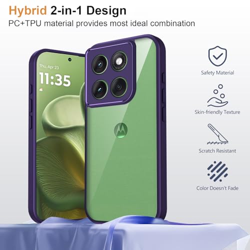 Image of Kapa Hawkeye Clear Slim Tough Back Cover for Motorola G86 Power 5G | Camera Lens Protector Anti Yellow Shockproof Clear Hybrid Case Cover (Purple Sides)