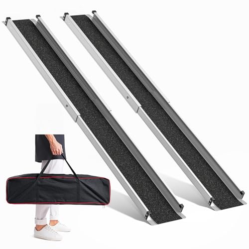 5FT Telescoping Wheelchair Ramp with Storage Bag - 600lbs Loading Aluminum Scooter Ramps, Lightweight Foldable Design for Curbs/Vehicles/Thresholds, 2 Pack