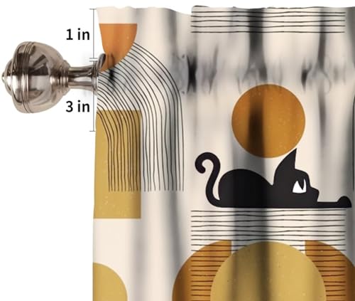 Image of Mid Century Moon Sun Cat Window Valance Curtain, Abstract Geometric Shapes Bohemian Modern Design Window Treatment Valances for Kitchen Living Room Cafe Decor 54'x18', 1 Panel