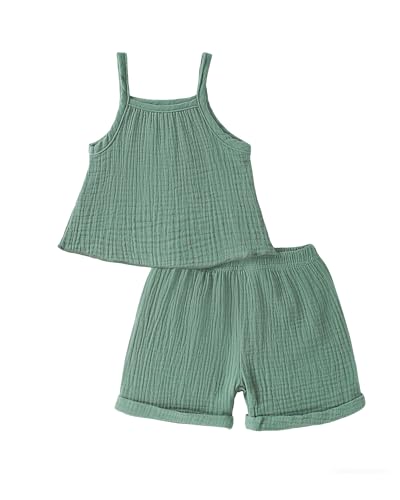 Image of Weebaby Toddler Girl Clothes Baby Summer Outfits Sleeveless Halter Top Ruffle Short Set Cute Kids Clothes Girls