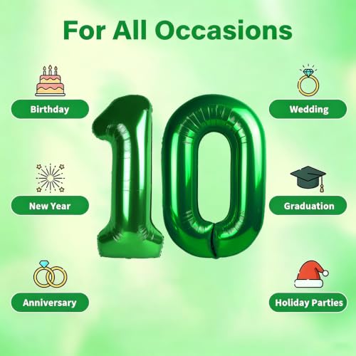 Image of Number Balloons Green Party Balloon - Giant Number 10 Balloon, 40 Inch Large Balloon for St. Patrick's Day Games Theme Birthday Decoration, Girls Boys Party Supplies