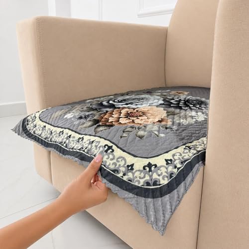 Image of Homerz 'Brooklyn Series' Premium Sofa Cover | Quilted Floral Design | Non-Slip Washable Sofa Protector | Soft Anti Slip Fabric (Grey, 1 Seater, Only Seat Cover)
