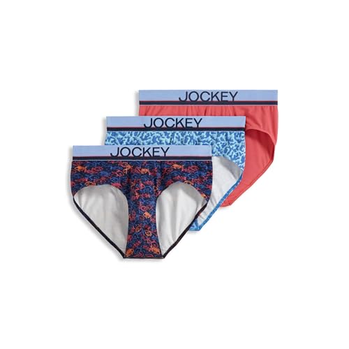 Jockey Men's Underwear True Style Brief - 3 Pack, Something Fishy/Malibu Red/Ocean Coral, M