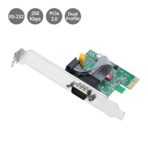 SIIG Single Serial PCIe Card Adapter, 16650 UART, Baud Rates up to 250Kbps, PCIe 2.0 x1 to 1x RS-232 Male 9-pin DB9, RS-232 5V or 12V Power, ASIX AX99100 Chipset, Dual-Profile Brackets (JJ-E20611-S1) - Thumbnail 2