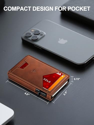 Image of Wallet for Men, Slim Minimalist Wallet with Money Clip&ID Window, RFID Blocking Pop-Up Credit Card Holder, Smart Auminum Mens Wallet Holds 9-13 Cards (Gift Box) (Red Brown)