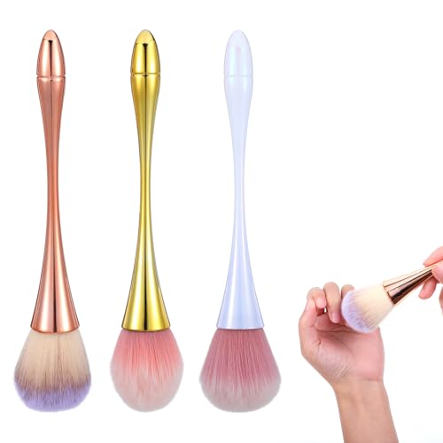 HJZHII 3 Pcs Nail Dust Brushes, Nail Art Dust Brushes for Cleaning Powder Dip Powder Brush Large Makeup Blush Brush Nails Art Tools Trimming Cleaning Tools for Professional Beginners