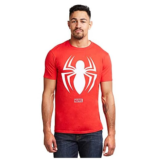 Marvel Spiderman Logo Camiseta, Cherry Red, X-Large para Hombre