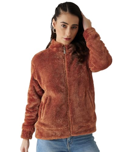 Image of Modeve Women Solid Full Sleeve Fur Standard Length Jacket For Winter