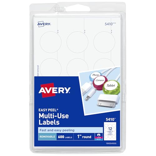 Avery Self-Adhesive Removable Labels, 1-Inch Diameter, White, Pack of 600 (5410) Avery Self-Adhesive Removable Labels, 1-Inch Diameter, White, Pack of 600 (5410)