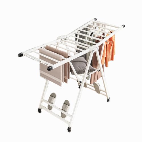 Generico Stendibiancheria Pieghevole Portatile, stendibiancheria Pieghevole in Lega di Alluminio Resistente con 4 Ruote, Altezza Regolabile, stendibiancheria Mobile ad Ali di Gabbiano per Balcone, al