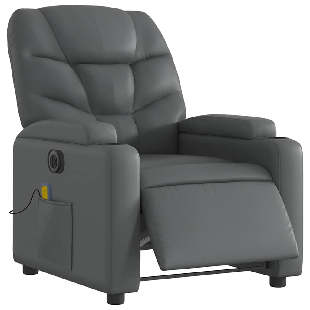 Sillón de masaje eléctrico gris de piel sintética con 6 puntos de vibración y motor eléctrico, sillón relax con reposapiés y respaldo hasta 135 grados