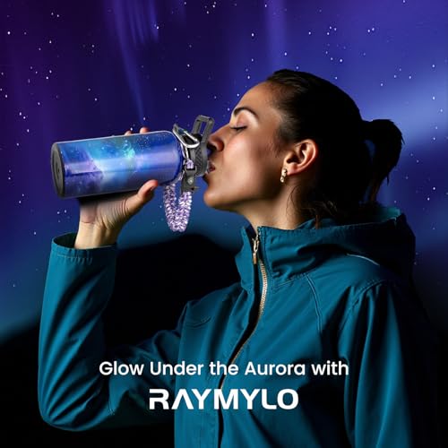 Image of RAYMYLO Insulated Water Bottle 32 oz, Triple Wall Vacuum Stainless Steel (Cold for 24Hrs, Hot for 12Hrs), Leak Proof & Non-BPA, Modern Water Flask Jug with Paracord Handle & Straw Spout Lids