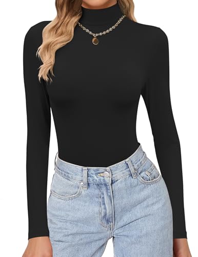 Ekouaer Women's Turtleneck Shirts Long Sleeve Soft Lightweight Fitted Mock Thermal Base Layer Tops