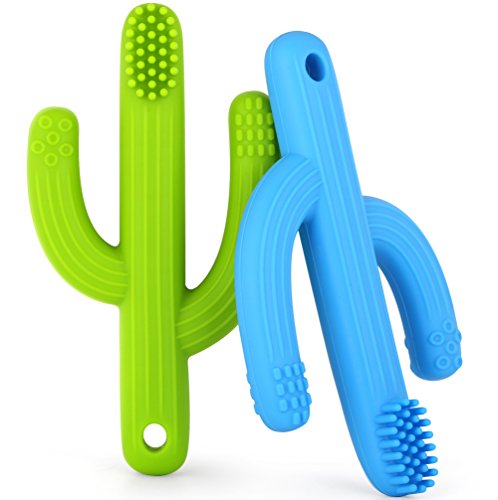 Baby Toothbrush Teether Teething Toothbrush Toys Soft Silicone Bristles For Baby And Infant (2Pcs Blue And Green) #TOP6