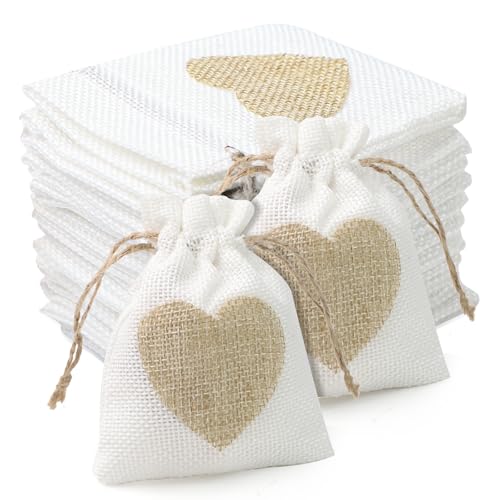 30 Pièces 8 × 10cm Petit Pochon Tissu avec Cordon, Pochette Cadeau Tissu Réutilisable Pochon Bijoux, Petit Sac De Jute Pour les Fêtes D'anniversaire, la...