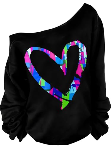 Image of MAGICMK Woman's Sweatershirt Lips Print Causal Blouse Off The Shoulder Long Sleeve Loose Slouchy Pullover Plus Size Tops